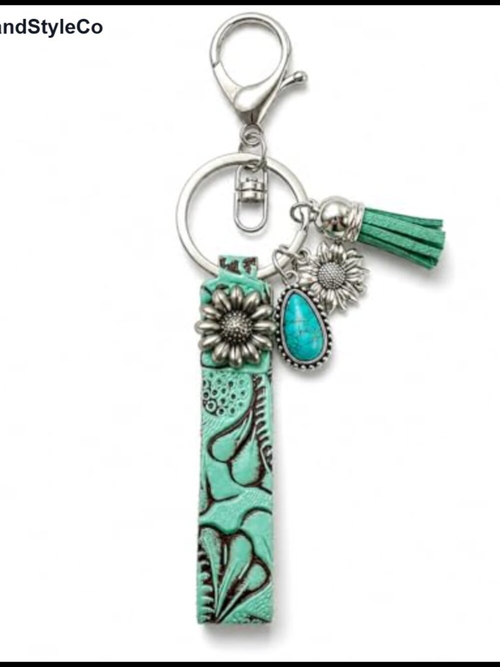 Western Leather Keychain Floral Tassel Charm Purse Bag Accessory